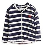 Plus Nao(プラスナオ) ジップアップパーカー 子供服 長袖 ボーダー柄 男児 女児 男の子 女の子 キッズ KIDS 薄手素材 フード付き 羽織り 上 130 ネイビー