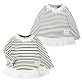 (グレー/95cm)ベビー服 女の子 Tシャツ 長袖 Dolly Ribbon ドーリーリボン ボーダー柄 レース ワッペン 女児 ベビー