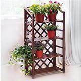 花スタンド屋内 フラワースタンドソリッドウッド多層ラダーグリッドフラワーシェルフバルコニープラントスタンド屋内棚本棚