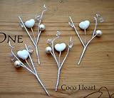~Coco Heart~ラブリーハートピック　ホワイト　４本セット   (リース・プリザ・ドライフラワー）