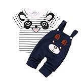 ベビー パンダ プリント Tシャツ つりズボン セット 可愛い ファッション 快適 (80, ブラック)