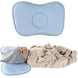 ベビー枕 洗える 高い通気性 絶壁防止枕 100%コットン 赤ちゃん 取り替えカバー付き ブルー