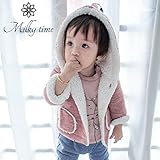 [milky time]ベビー 赤ちゃん ハーフコート アウター 防寒 子供服 フード付き 裏起毛 女の子 男の子 秋冬春 (90cm, ピンク)