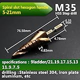 hss-co m35六角形シャンクスパイラル溝ステップドリルビットメタルコーンステップドリルビットステンレス鋼ホールソー穴カッター-Bronze 5 21mm 1pc