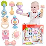 Greencherry　鈴を振る玩具 赤ちゃんのおもちゃ 新生児 0－1歳の赤ちゃんのため　ベビー歯ぎしり棒　滑らかなカラフルな乳幼児の手の鳴らす鈴 知育玩具 幼児教育 聴覚に刺激　8点セット