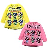 ベビー服 女の子 Tシャツ 長袖 天竺素材 ねこプリント ボーダー柄 変形裾 女児 ベビー (1.イエロー/90cm)