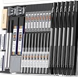 STAGEEK 6本入りアートメタルシャープペンシルセット、アートドラフティングペンシル3本（0.5、0.7、0.9MM）＆メカニカルドローイングペンシル3本（2MM）、384本の芯（6B、4B、2B、HB、2H、4H、カラー）付き、筆記、スケッチ、描画用、ブラック