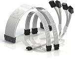 LINKUP - AVA 4in1 12VHPWR PCIE 5.0 電源アダプター | 600W 16AWG | 全電源ユニット（PSU）に対応 | UL規格認定・スリーブ付きジャケット | RTX5000 RTX4000 GPU用の4本セット | ゲームのパフォーマンスを飛躍的に向上させよう | 40cm ホワイト