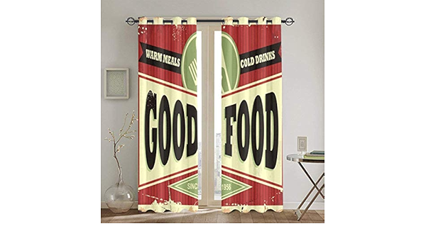 Amazon パンチカーテン レストランやダイナーの伝統的な看板デザインストックイラストリビングルームベッドルームウィンドウドレープ2パネルセット260cmx210cm カーテン オンライン通販