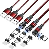 マグネット充電ケーブル 5ピン接点 データ通信 & 3A急速充電 USBケーブル ー 480Mbp転送 540°回転 防塵 磁石 片手操作 3in1の充電コード 3種類の端子For Phone Type-C USB Micro 全機種対応 (0.5m*3)