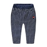 PANCY 子供服 春秋 長ズボン キッズ チェック柄 ロングパンツ 男の子 女の子 シンプル 薄手 2歳～8歳 可愛い 刺繍(ネイビー,110cm)