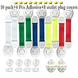 10 Adjustable Child Safety Locks (Multicolor)PLUS 8 Electrical Outlet Covers-Adhesive Safety Latches