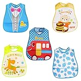 NJGN よだれかけ 防水 おしゃれ スタイ 赤ちゃん ポケット 付き 5枚 セット (男の子用)