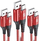 USB Type C ケーブル【1m+2m+3m/3本セット】Sweguard USB-A &USB-C ケーブル【QC3.0対応 急速充電3.1A】 タイプc 充電 iPhone17/16/15 Pro MAX,iPad Pro,Samsung Galaxy S25/S24/S23,Sony,Xiaomi,Huawei,Pixel,type c機器と互換性があり(赤)
