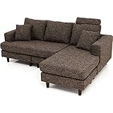 ソファー カウチソファー 3人掛け ヘッドレスト付 ポケットコイル ファブリック ブラウン