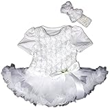ホワイト　薔薇　ロゼット　プリント　ベビー服　ワンピース　ロンパース 　パーティー　リボンヘッドバンド　セット　半袖 (L) [並行輸入品]