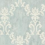 Kenneth James 672-20073 Renna Large Scroll Damask Wallpaper, Light Blue [並行輸入品]