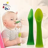 赤ちゃん訓練勺,ベビーレーンニングスプーン、MDB折り曲げ可能なベビーシリーコン給食スプーン-BPA自由で完璧な形、特に赤ちゃん用 (Light Green)