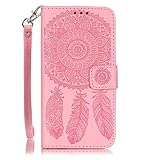 UNEXTATI LG K7 / Tribute 5 ケース PUレザー 手帳型ケース カバー カード収納 ストラップ 付き LG K7 / Tribute 5 用 Case Cover (ピンク)