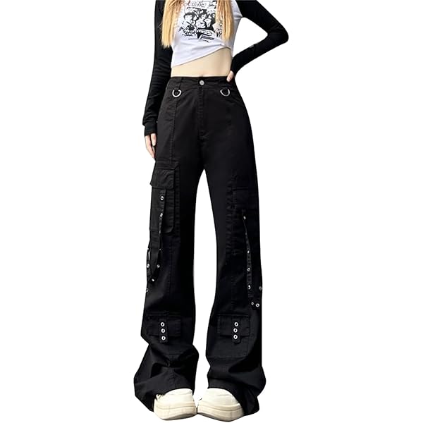 Amazon | [SHUMING]黒 カーゴパンツ フレアパンツ