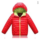Nice Days（ナイス　ディズ）　 子供服 秋冬 コート ダウンコート フード付き 綿服 ジャケット シンプル 厚手 保温 防寒 軽い 女の子 男の子 ユニセックス 通園 通学 (140, 赤)