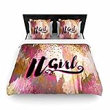 KESS InHouse Ebi Emporium "It Girl-black and Pink" black Twin Woven Duvet Cover, 68 by 88-Inch, 68" 