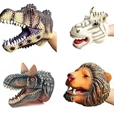 ハンドパペット 動物 手踊り ゴム ハンドパペット 人形 腹話術 口開閉 アニマル パペット 子供 知育 プレゼント (4-in-1)
