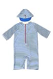 【Babystity】 子供 ベビー 男の子 ボーダー柄水着 帽子 2点セット (70cm-80cm)