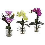 Nearly Natural 1339-A1-S3 Mixed Orchid with Cube Arrangements, Lavender/Creamy Yellow/Purple, Set of