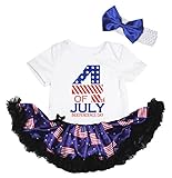 [キッズコーナー] アメリカの独立記念日 7月4日 4th of July Independence Day ベビー服 ヘアバンド付き ワンピースドレス チュチュ (White/US Flags, 3