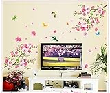 ZooArts 支店 淡紅色 桃の花 鳥 蝶 取り外し可能な ウォールステッカー 壁デカール 壁紙