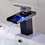 Wovier LEDクローム/つや消しニッケル/ Oil Rubbed Bronzeウォーターフォール浴室排水溝シンク蛇口水フロー、シングルハンドル単穴洗面所蛇口、ミキサータップ 23029