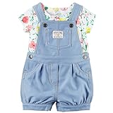 カーターズ carter's 女の子用ライトデニムショートオールx白カラフル花柄半袖Tシャツお出かけ用上下2点セット (18months(78-83cm)) [並行輸入品]