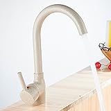 hootech キッチン 洗面用　蛇口　シングルレバー　 泡沫 混合水栓 手洗いボウル 360°回転 グースネック スワン シンク 台所 厨房 洗面台 水道 ベージュ　取り付けホース付き　