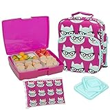 Bentology Lunch Bag and Box Set for Girls - Includes Insulated Bag with Handle, Bento Box, 5 Contain