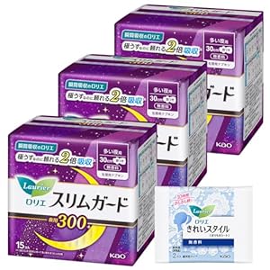 ロリエ スリムガード 多い夜用300 羽つき 30cm 15コ入×3個 Amazon.co.jp限定