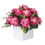 Linyuan 安定した品質 A02 Artificial Flowers 造花 16 Head Rose Bush with Buds+Vases for Indoor Decoration