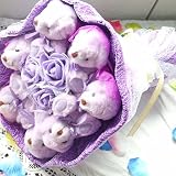 大きいペディーベアと造花　パープルブーケ