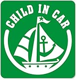imoninn CHILD in car ステッカー　【マグネットタイプ】　No.13　ヨット　（緑色）