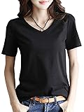 [INNIFER] 無地 Tシャツ レディース Vネック 半袖 無地 黒 白 綿 カットソー トップス おしゃれ シンプル きれいめ S～3XL