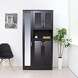 下駄箱 シューズボックス シューズラック 玄関収納 ルーバー扉 ミラー付 90cm幅 大型 ルーバーシューズボックス 収納棚 壁面収納 ロッカー 木製シェルフ 多目的収納ラック マルチラック ダークブラウン TIP0160DBR