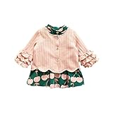 桜桃柄 ワンピース&カーディガン 2点セット クルーネック ニット チュニック 長袖 洋服 ブラウス ガールズ 春 女の子1~4歳 ピンク90cm