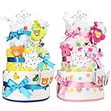 mikihouse(ミキハウス) 使用 出産祝い 日本製 超豪華3段 おむつケーキ 今治タオル imabari towel (パンパーステープタイプＳサイズ, 男の子向け(ブルー系))