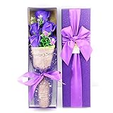 フラワーギフト ソープフラワー 造花 バラ5本 花束 バレンタイン 母の日 誕生日 (パープル)