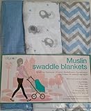 Lollypop Muslin Swaddle Blankets Blue Elephant Print Chevron Blue/Grey Stripe by Lollypop