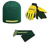 NCAA Oregon Ducksチームロゴスカーフグリップ作業グローブとクラシックビーニー帽子3パックバンドル