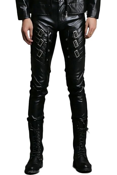 Faux Leather Jeans Skinny Pants Black 