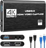 4K HDMI ビデオキャプチャカード USB3.0 1080P 60FPS ビデオレコーダー キャプチャカード ストリーミングゲームや放送用 Switch PS4 PS5 PS3 Xbox Wii U Webカメラに対応 Windows Mac Linux Youtube Twitch OBS Potplayer HDMIケーブル付属
