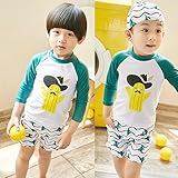 子供　水着　キッズ　スイムウェア　ガールズ　ボーイズ　水着　女の子　男の子　長袖水着　日焼け止め　帽子付き　セパレート　3点セット　 (130, 写真参照)