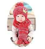 【Yusongirl】子供 用 ニット帽子 うさぎちゃん風 ニット帽 ベビー キッズ 赤ちゃん かわいい ＆色ランダム防寒グローブ あたたかい手袋セットとして (クラウン柄レッド)